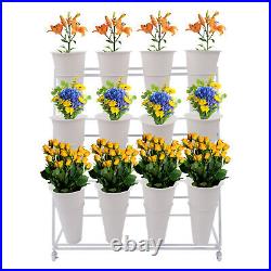 3 Layers Flower Display Stand Metal Plant Stand withWheels Plant Shelf+12 Buckets