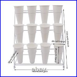 3 Layers Flower Display Stand Metal Plant Stand withWheels Plant Shelf+12 Buckets