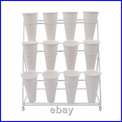 3 Layers Flower Display Stand Metal Plant Stand withWheels Plant Shelf+12 Buckets