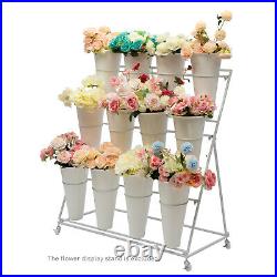 3 Layers Flower Display Stand Metal Plant Stand withWheels Plant Shelf+12 Buckets