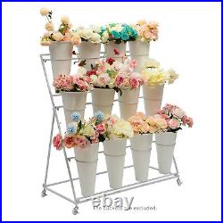 3 Layers Flower Display Stand Metal Plant Stand withWheels Plant Shelf+12 Buckets