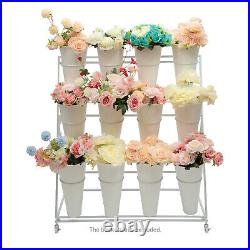 3 Layers Flower Display Stand Metal Plant Stand withWheels Plant Shelf+12 Buckets