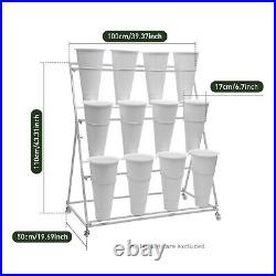 3 Layers Flower Display Stand Metal Plant Stand withWheels Plant Shelf+12 Buckets