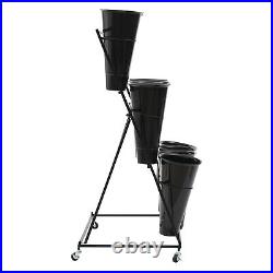 3 Layers Flower Display Stand with 12x Buckets Metal Plant Stand with Wheels Black