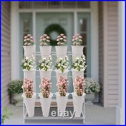 3 Layers Metal Plant Stand Flower Display Shelf Outdoor Rack with Wheels & Bucket