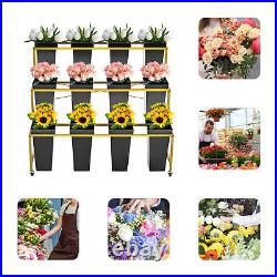 3 Layers Metal Plant Stand Flower Shop Display Shelf Flower Rack & Bucket