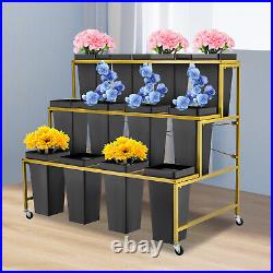 3 Layers Metal Plant Stand Flower Shop Display Shelf Flower Rack & Bucket