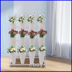 3 Layers Metal Plant Stand Modern Plant Shelf with 12 Flower Buckets & Wheels