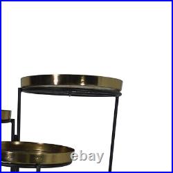 3 Metal Tray Stand Planter With Tubular Frame, Brass And Black- Saltoro Sherpi
