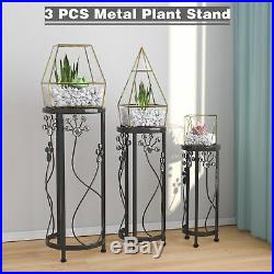 3 PCS Metal Flower Pot Plant Stand Set Display Shelf Holder Garden Yard Decor