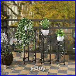 3 PCS Metal Flower Pot Plant Stand Set Display Shelf Holder Garden Yard Decor