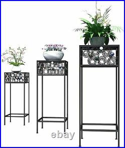 3 PCS Metal Plant Stand Flower Pot Holder Stand Garden Patio Balcony Yard Black