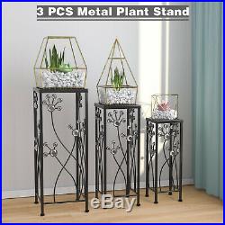 3 PCS Metal Plant Stand Flower Pot Set Display Rack Holder Garden Yard Decor