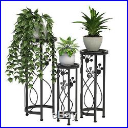3 PCS Metal Plant Stand Flower Pot Shelves Plant Display Tall Rack Garden Black