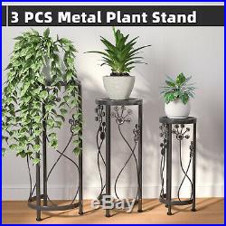 3 PCS Metal Plant Stand Flower Pot Shelves Plant Display Tall Rack Garden Black
