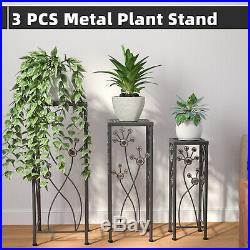 3 PCS Metal Plant Stand Set Flower Pot Indoor/Outdoor Potted Plant Display Black