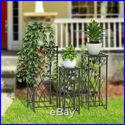 3 PCS Metal Plant Stand Set Flower Pot Indoor/Outdoor Potted Plant Display Black