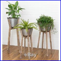 3 PC Modern Rustic Round Metal Flower Plant Pot Planter Stand Home Outdoor Decor