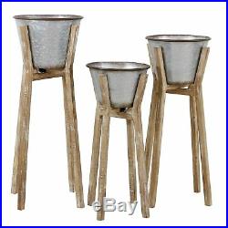 3 PC Modern Rustic Round Metal Flower Plant Pot Planter Stand Home Outdoor Decor