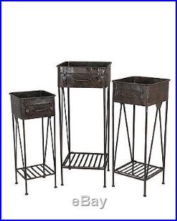 3 Piece Distressed Finish Metal Plant Stand Set