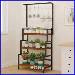3 Tier Black Plant Stand With Hanging Basket Indoor Display Plant Rack Metal