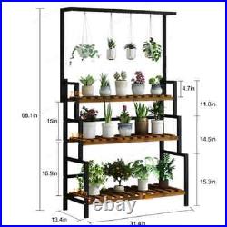 3 Tier Black Plant Stand With Hanging Basket Indoor Display Plant Rack Metal