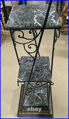 3-Tier Decorative Metal Stand with Black Marble Shelves