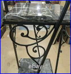 3-Tier Decorative Metal Stand with Black Marble Shelves