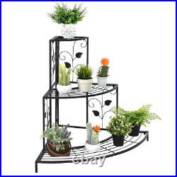 3 Tier Floral Corner Metal Plant Pot Rack 3 Step Tier Indoor Outdoor Plant Stand