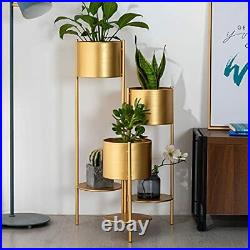 3 Tier Foldable Metal Plant Stand, Decorative Display Rack Plant Pot for gold