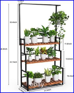 3-Tier Hanging Plant Stand with Grow Light for Indoor Plants, Metal Plant Shelf