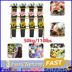 3-Tier Metal Flower Plant Display Stand Shelf with Wheels+12 Flower Buckets Black