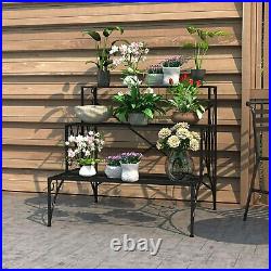 3-Tier Metal Plant Stand Flower Pot Holder Stand Home Garden Balcony Yard Black
