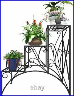 3-Tier Metal Plant Stand Flower Pot Holder Stand Home Garden Balcony Yard Black