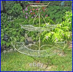 3-Tier Plant Stand Wrought Iron Antique Mint Green Finish