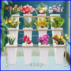 3-Tier Shelf Metal Plant Stand Flower Rack Iron Pot Display Holder with 12 Buckets