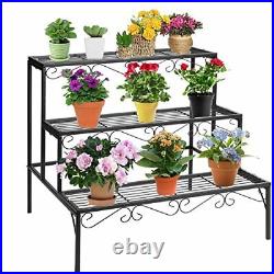 3 Tier Stair Style Metal Plant Stand, Garden Shelf for Large Flower Pot 3-Tier