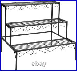 3 Tier Stair Style Metal Plant Stand Garden Shelf for Large Flower Pot Display R