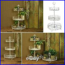 3 Tier Wire Metal Plant Stand Antique White Sturdy Floral Display Stands