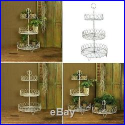 3 Tier Wire Metal Plant Stand Antique White Sturdy Floral Display Stands