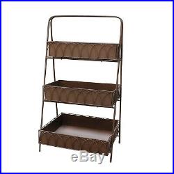 3-Tiered Rusty Metal Planter Rust Brown Finish Plant Stand Shelves Decor Flowers