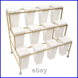3 Tiers Flower Display Stand With12 Bucket Metal Plant Stand Shelf WithWheels