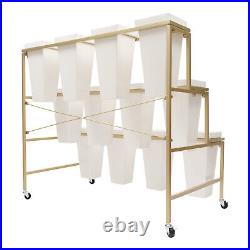3 Tiers Flower Pot Display Stand 2 Bucket Metal Plant Stand Shelf with Wheels
