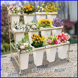 3 Tiers Metal Plant Stand Flower Pot Display Holder Shelf With Wheels and Bucket