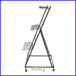 3 Tiers Outdoor Indoor Flower Display Rack Ladder Shelf Metal Plant Stand+Wheels
