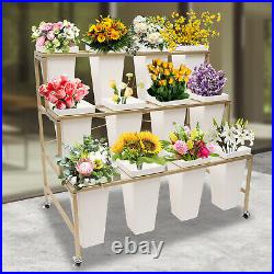 3-layer Heavy Duty Metal Plant Stand Shelf Flower Display Stand With 12 Bucket