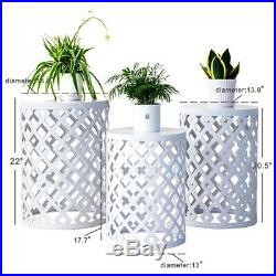 3pcs/set White Metal Garden Plant Stand Patio Stool Home Side Table Outdoor