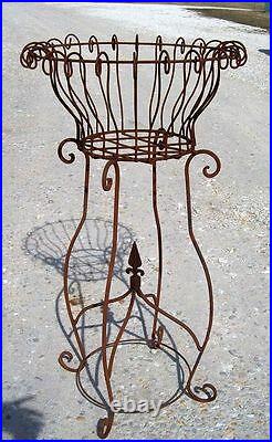 40 Rustic Wrought Iron with Finial Plant Stand Metal Planters Garden Plant Stand