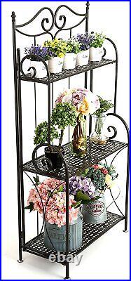 45-Inch Metal Scrollwork Foldable 3-Tier Plant Rack Display Stand