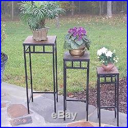 4D Concepts 3-Piece Slate Square Plant Stands with Slate Tops Metal/ Slate